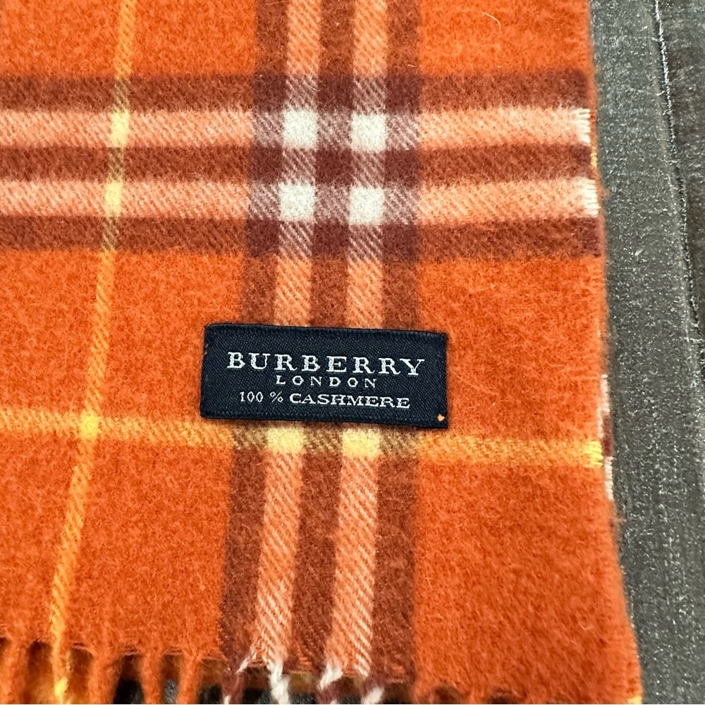 Burberry Orange Plaid Cashmere Scarf